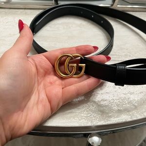 Leather belt with Double G buckle 409417